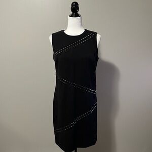 Michael Kors Sleeveless Mid Length Sheath Black Dress Studded Accents